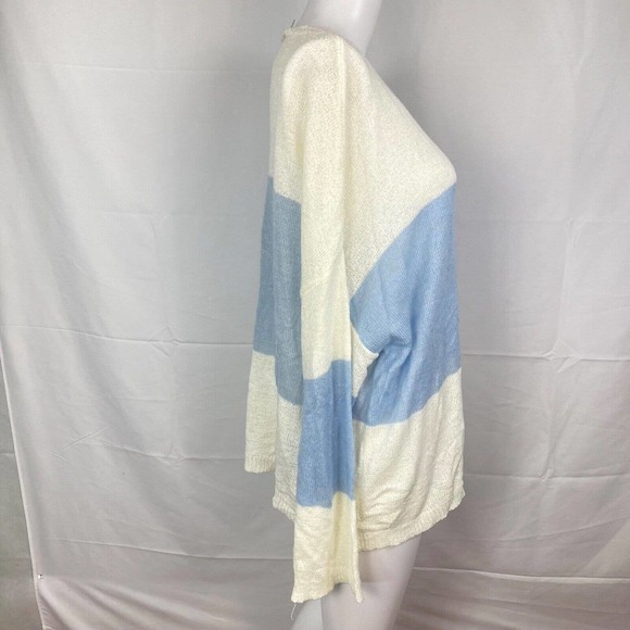 Davi & Dani Sweater Womens Sz M Ivory Blue Colorblock Long Sleeve Boat Neck - Picture 3 of 8